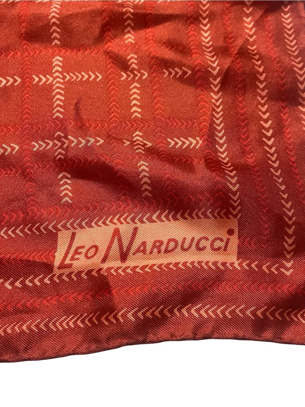 Vtg Leo Narducci Silk Square Scarf Red Geometric Chevron Windowpane Sz 26”x26”